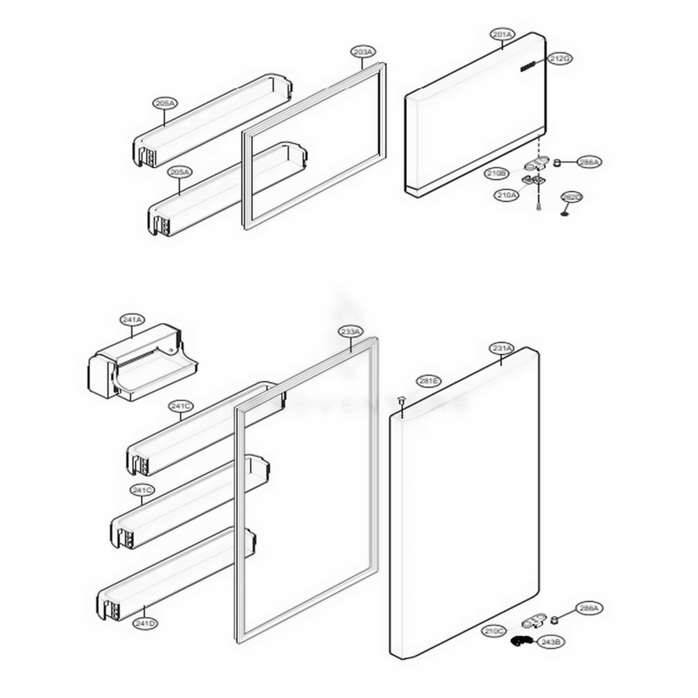 Door Parts Diagram and Parts List for LTCS24223D ASBCNA3 LG Refrigerator
