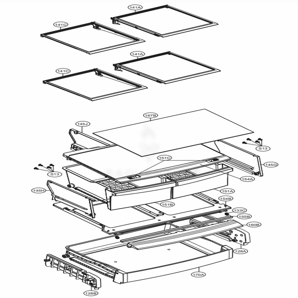 Refrigerator Parts Diagram and Parts List for 71322 ASWCSE1 LG Refrigerator