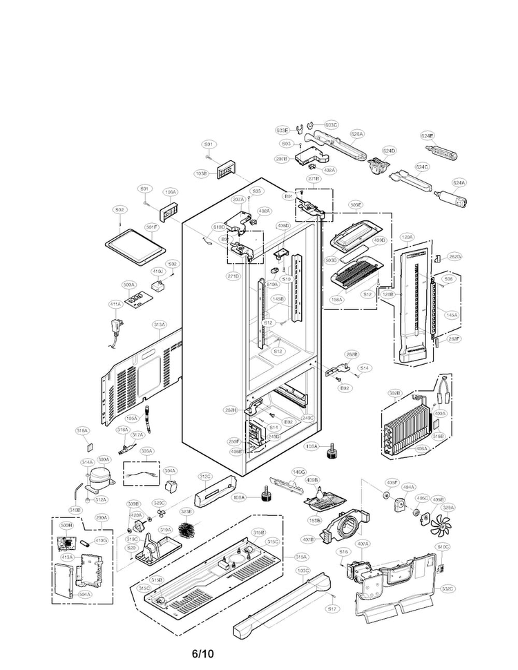 Case Parts Diagram and Parts List for LFX25976ST 00 LG Refrigerator