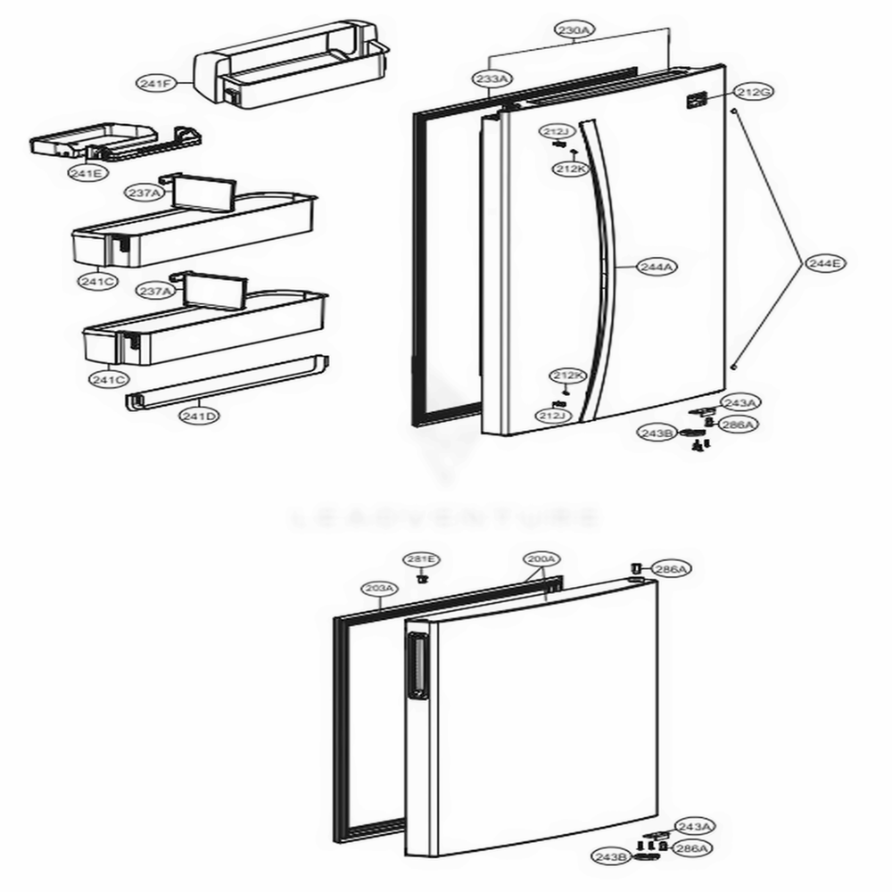 Door Parts Diagram and Parts List for 78043 ASTCSE1 LG Refrigerator