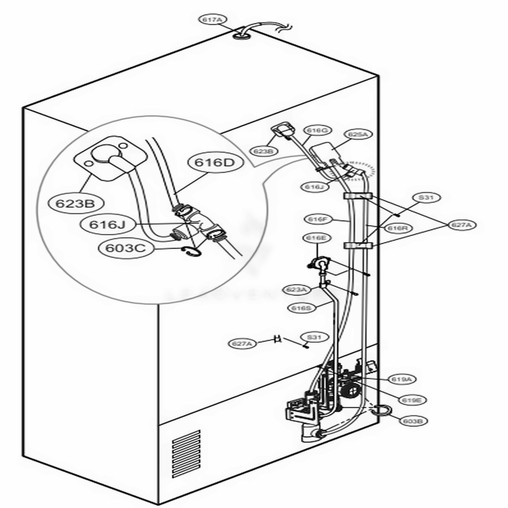 Valve And Water Tube Parts Diagram and Parts List for LFX28978SW ASWCNA4 LG Refrigerator