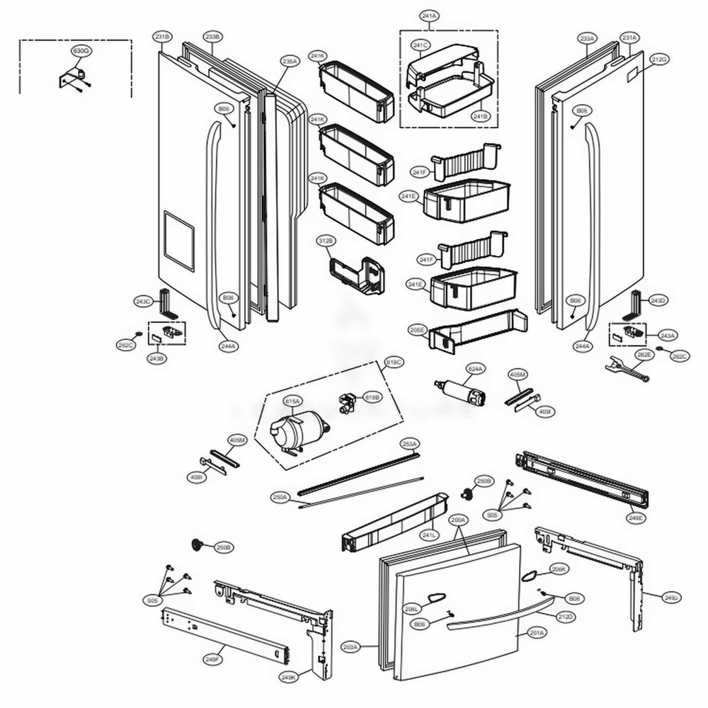 Door Parts Diagram and Parts List for LFX31925SW ASWCNA5 LG Refrigerator