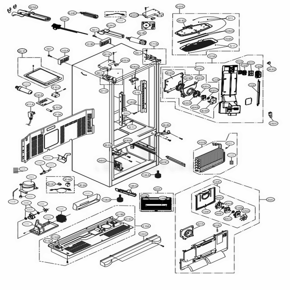 Case Parts Diagram and Parts List for LMXS27626S ASTCNA1 LG Refrigerator