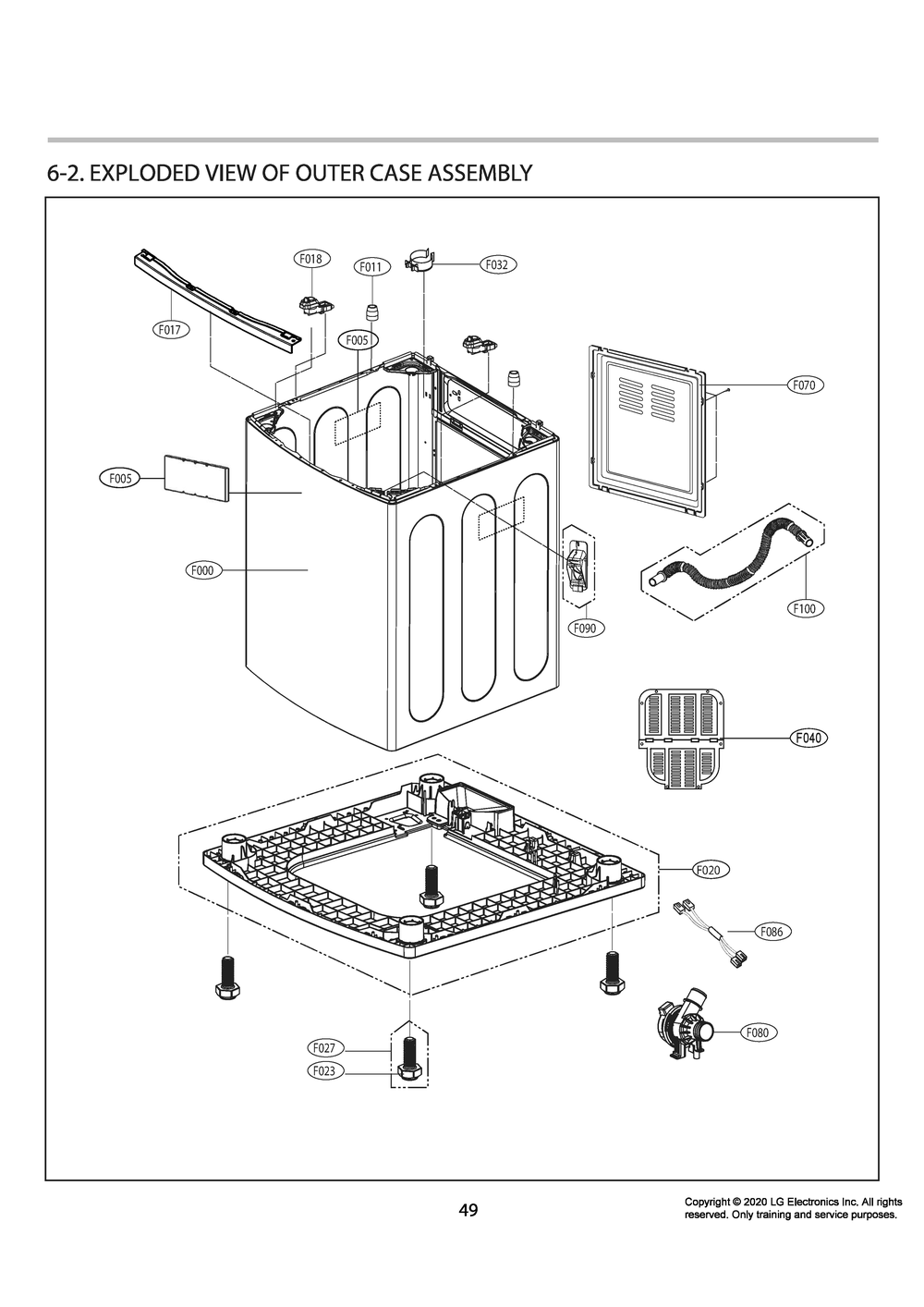 Outer Case Assembly Diagram and Parts List for T1799SEHTW ABWETUS LG Washer