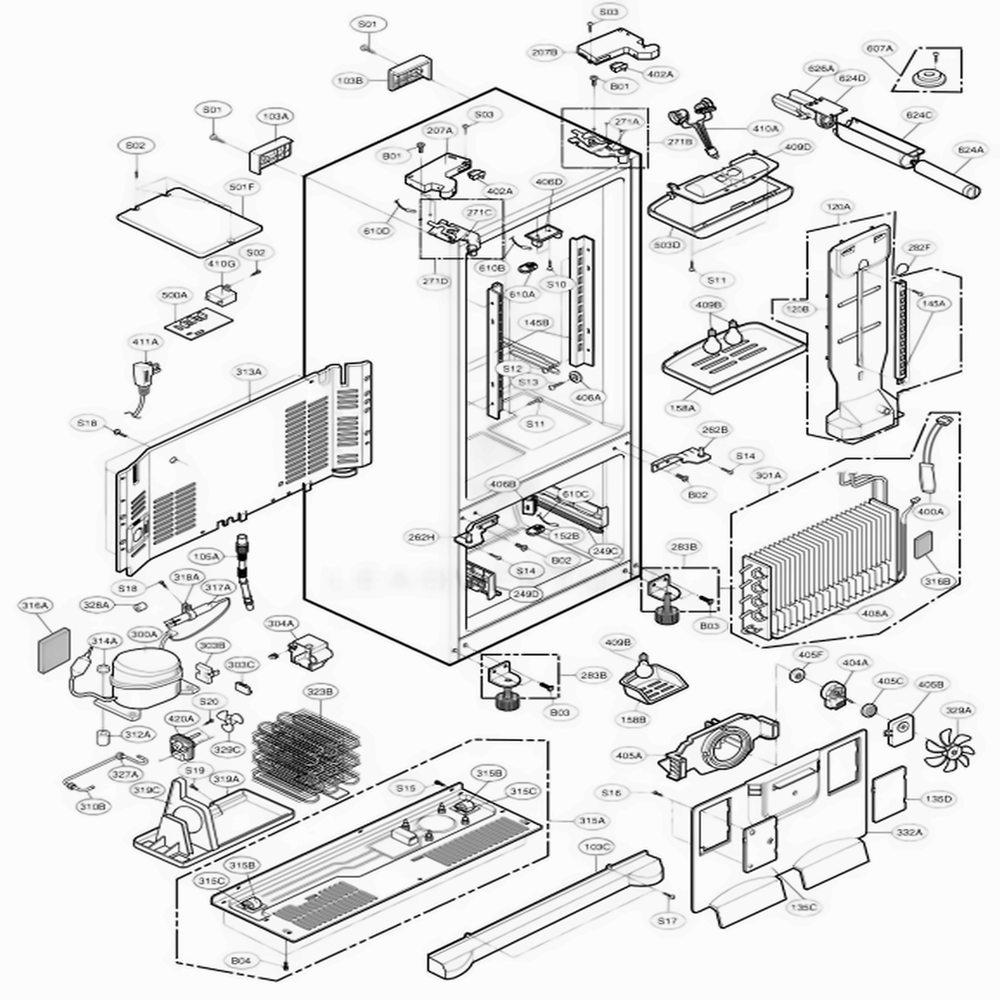 Case Parts Diagram and Parts List for 77549 AWBCSER LG Refrigerator