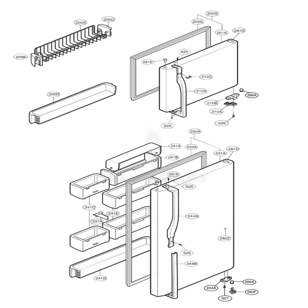 Door Parts Diagram and Parts List for 73254 ABICSEA LG Refrigerator