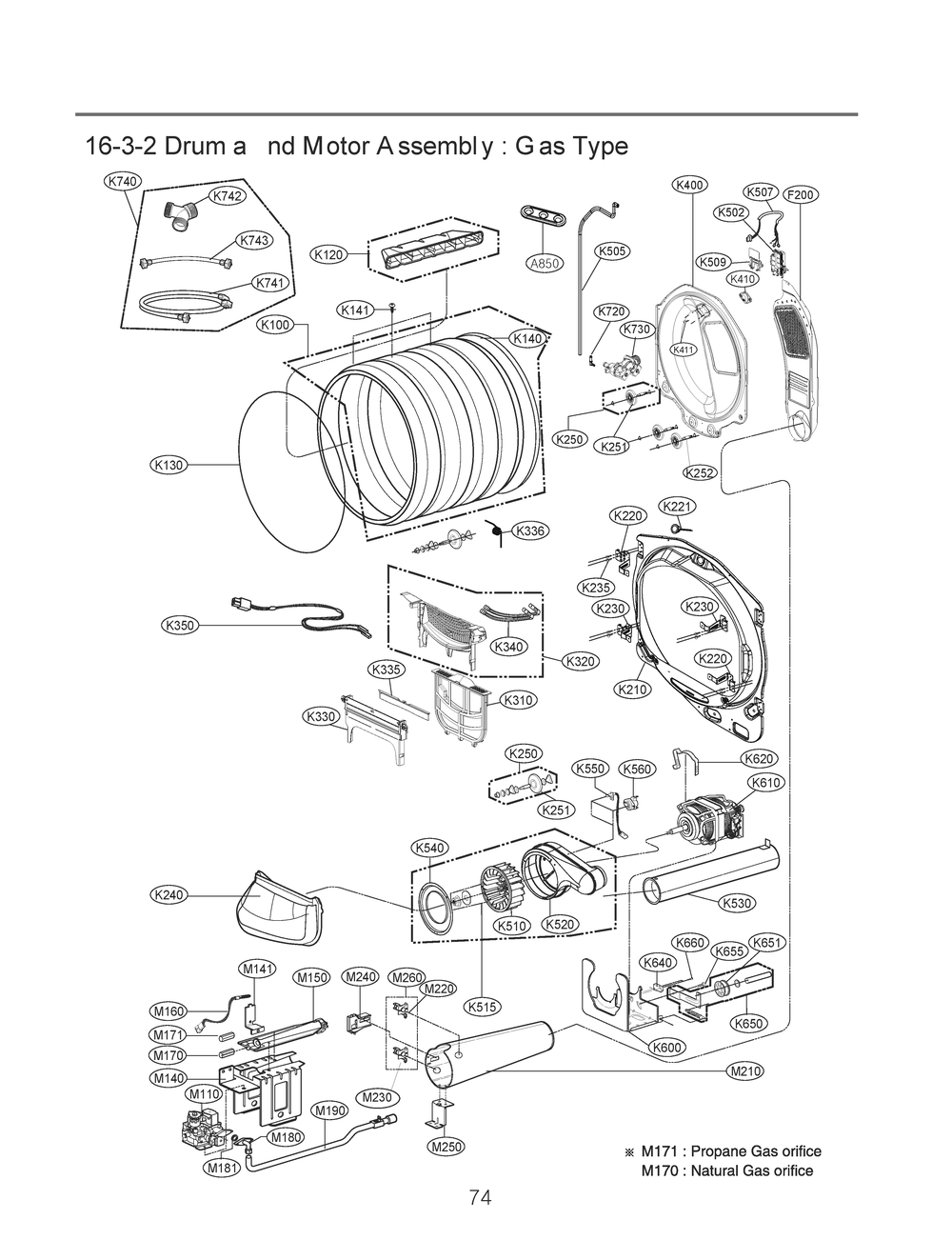 Drum And Motor A Ssembly Gas Type Diagram and Parts List for RN1895HS8 ABSEEUS LG Dryer