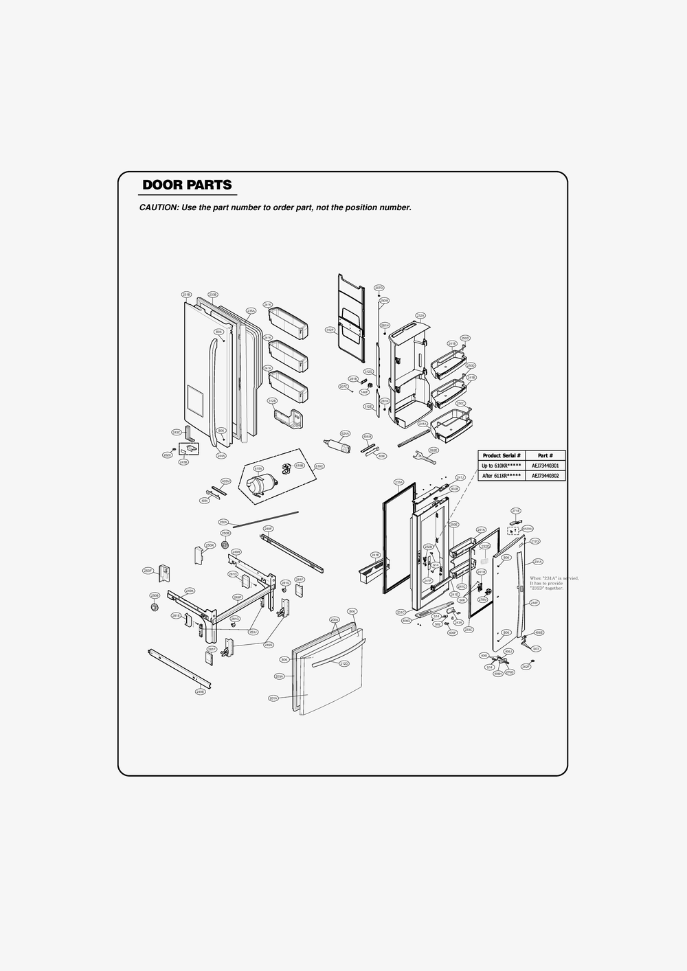Door Parts Diagram and Parts List for GR-J338HSTP ASTCSE0 LG Refrigerator