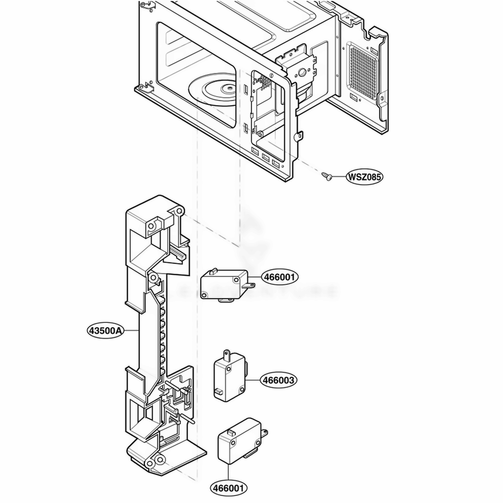 Latch Board Parts Diagram and Parts List for JES1358WJ CWHEGEU LG Range