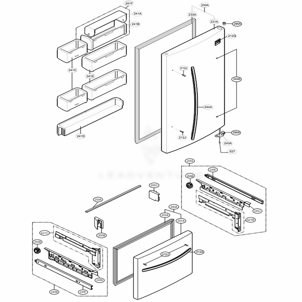 Door Parts Diagram and Parts List for 78092 ASWCSER LG Refrigerator