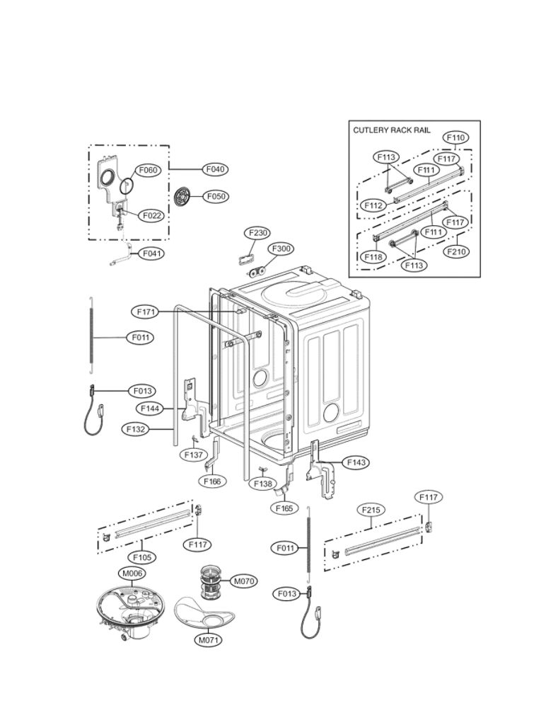Tub Assembly Parts Diagram and Parts List for LDF8874ST 00 LG Dishwasher