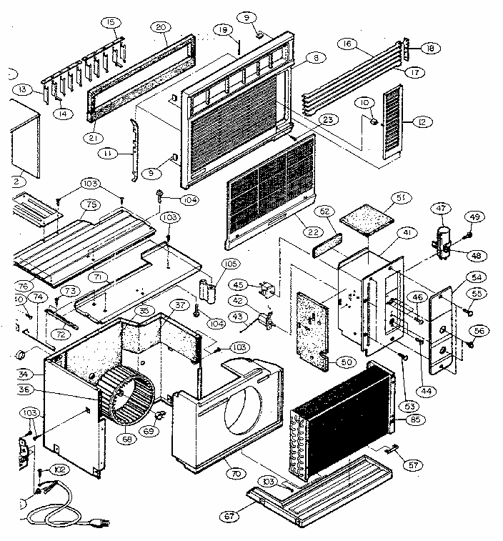 Non-functional Replacement Parts Diagram and Parts List for GA-122A  LG Air Conditioner