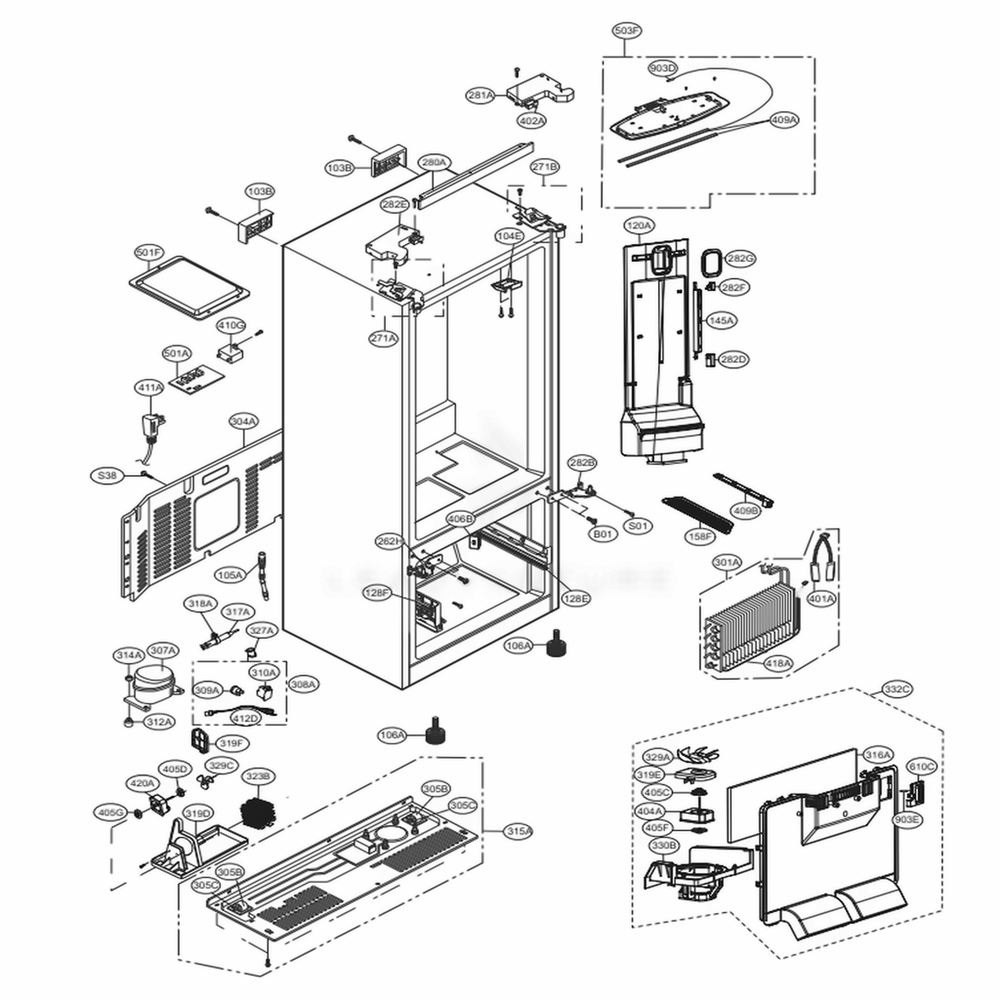 Case Parts Diagram and Parts List for LFCS22520D ASBCNA0 LG Refrigerator