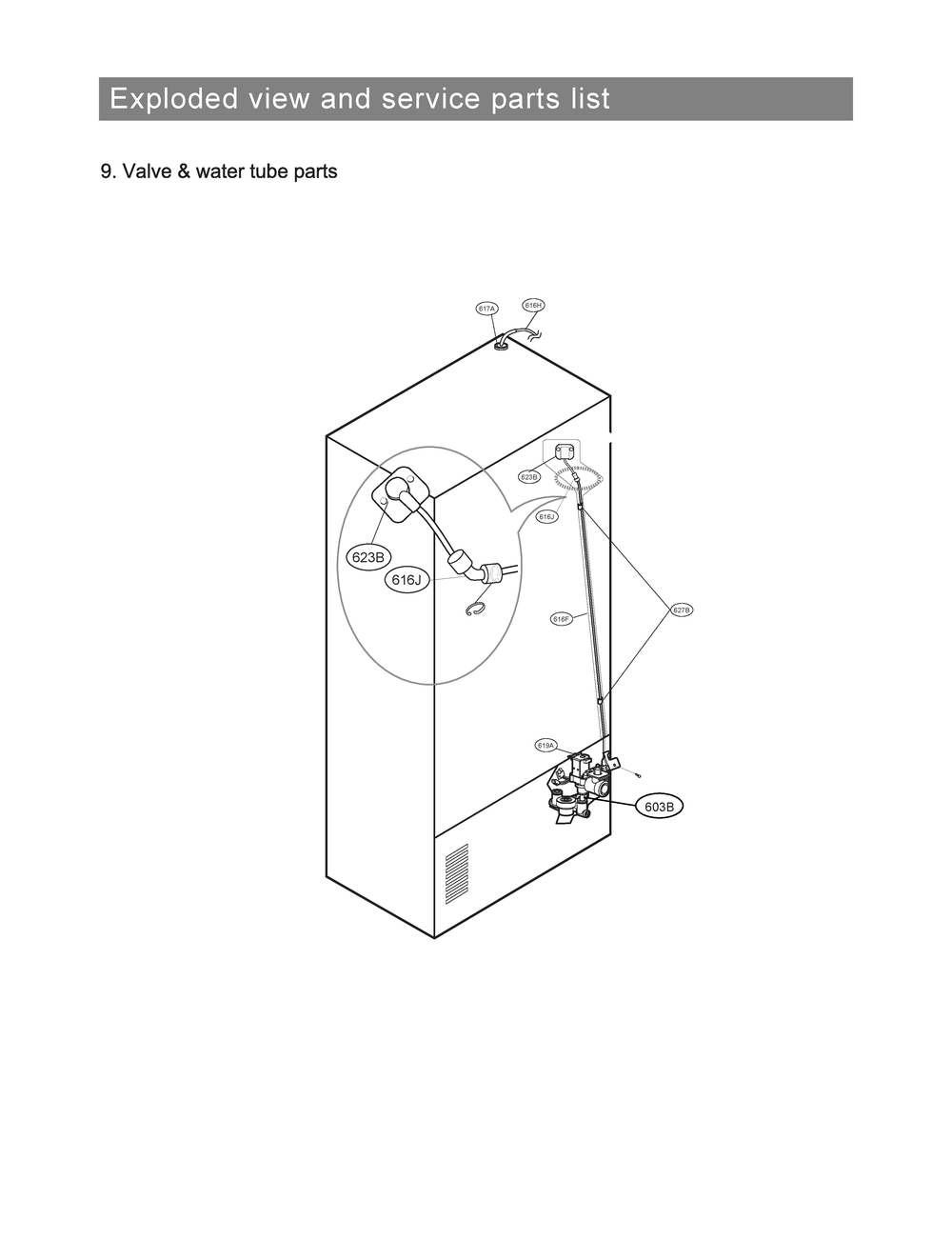 Valve And Water Tube Parts Diagram and Parts List for LRMVC1803S ASTCNA0 LG Refrigerator
