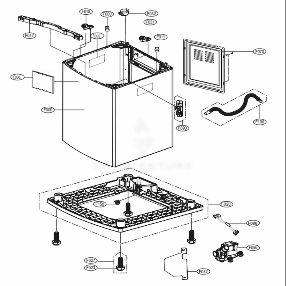 Outer Case Assembly Diagram and Parts List for WT5270CW ABWEVUS LG Washer