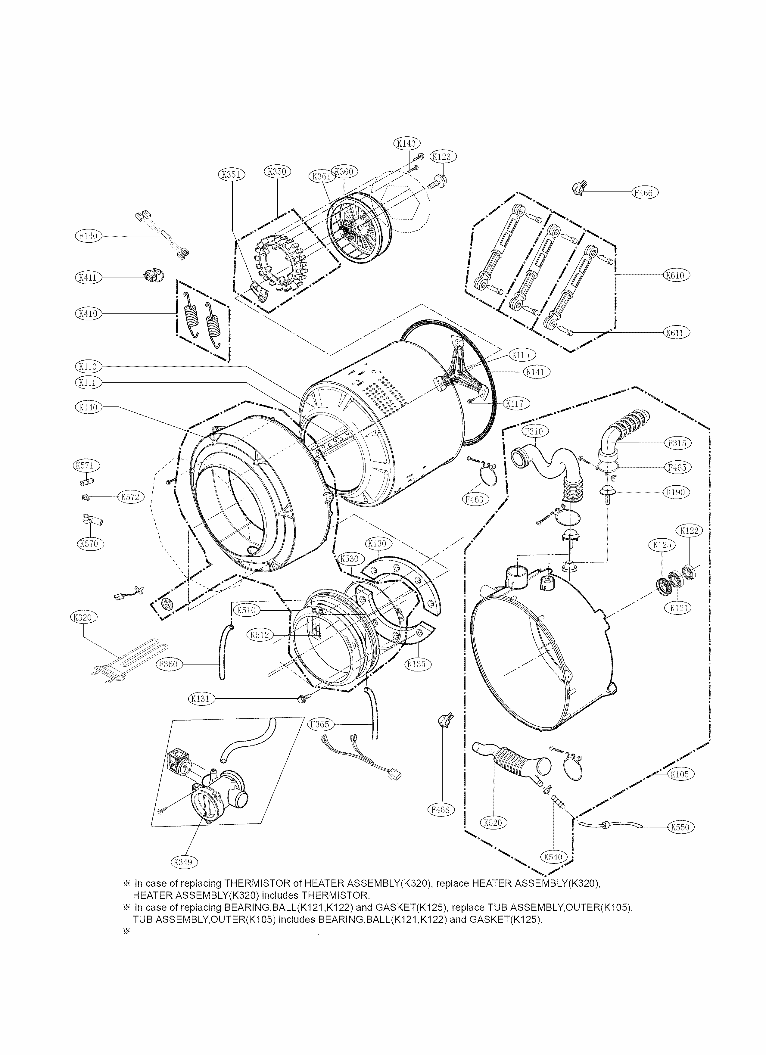 Drum And Tub Parts Diagram and Parts List for 79641379211  Kenmore Washer
