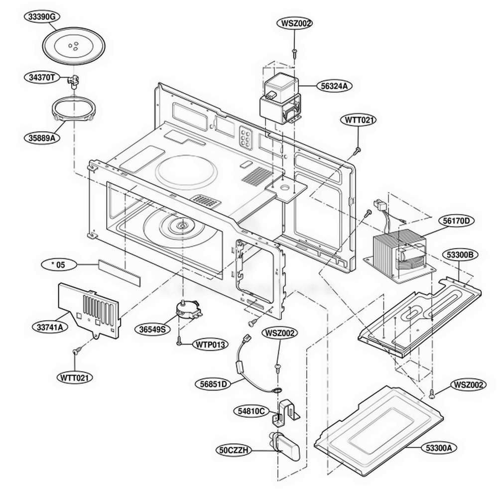 Interior Parts 1 Diagram and Parts List for TMH14XLB1 AB1EEST LG Range