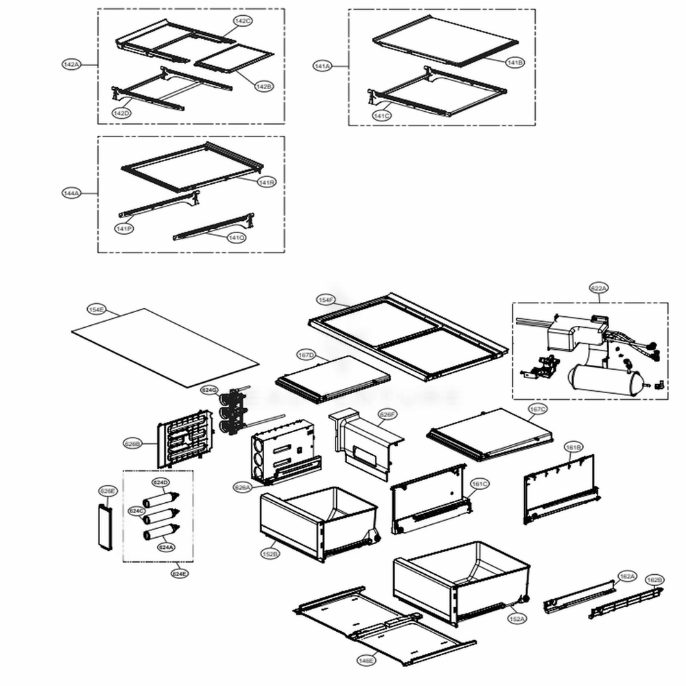 Drawers And Vegetable Room Part Diagram and Parts List for LPXS30886D ASBCNA0 LG Refrigerator