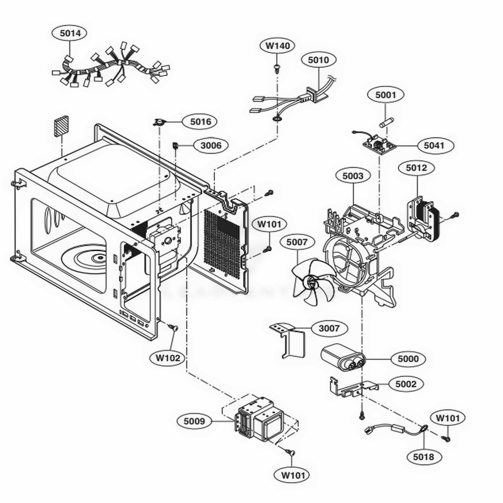 Interior Parts Diagram and Parts List for LCRT2010BD CBDEBBY LG Wall Oven