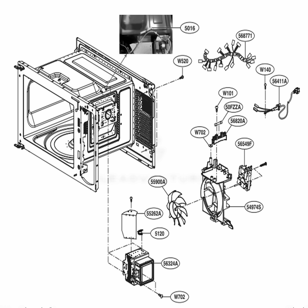 Interior Parts Diagram and Parts List for MS0936GIS CBKELEC LG Range