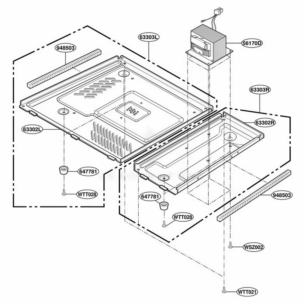 Base Plate Parts Diagram and Parts List for YMT3135SHQ M1EWPC LG Range