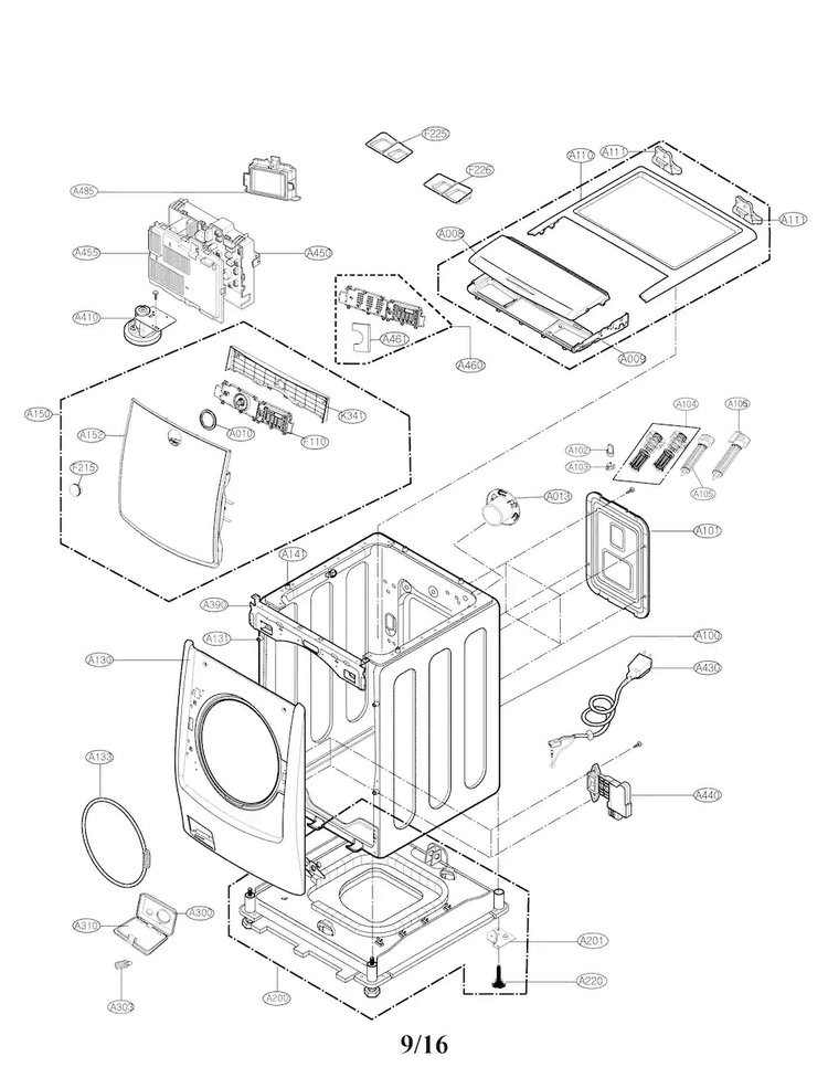 Cabinet And Control Parts Diagram and Parts List for WM9000HWA  LG Washer