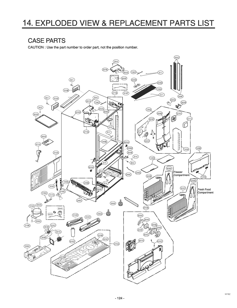 Case Parts Diagram and Parts List for GR-J31GHSJM ASBCNA1 LG Refrigerator
