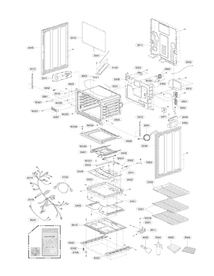 Lower Cavity Parts Diagram and Parts List for LDG3035SW  LG Range