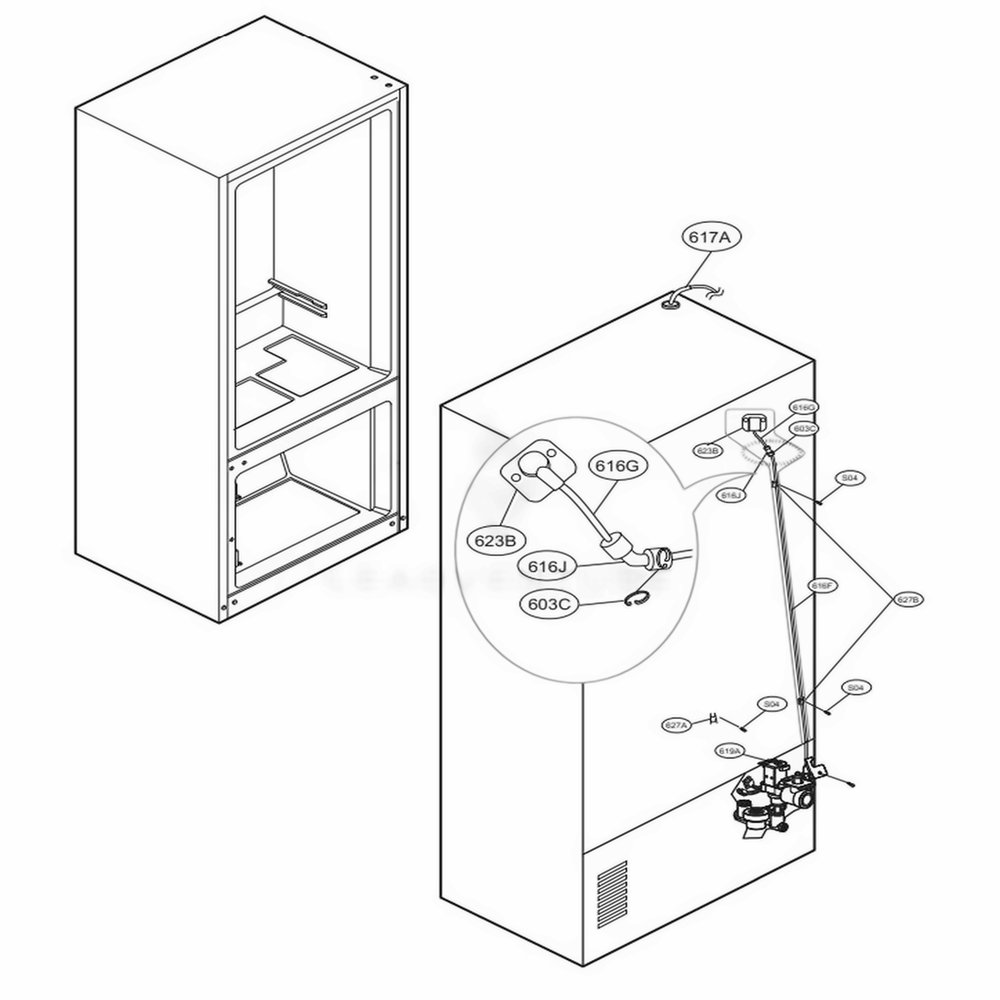 Valve And Water Tube Parts Diagram and Parts List for LMXC23796S ASTCNA1 LG Refrigerator