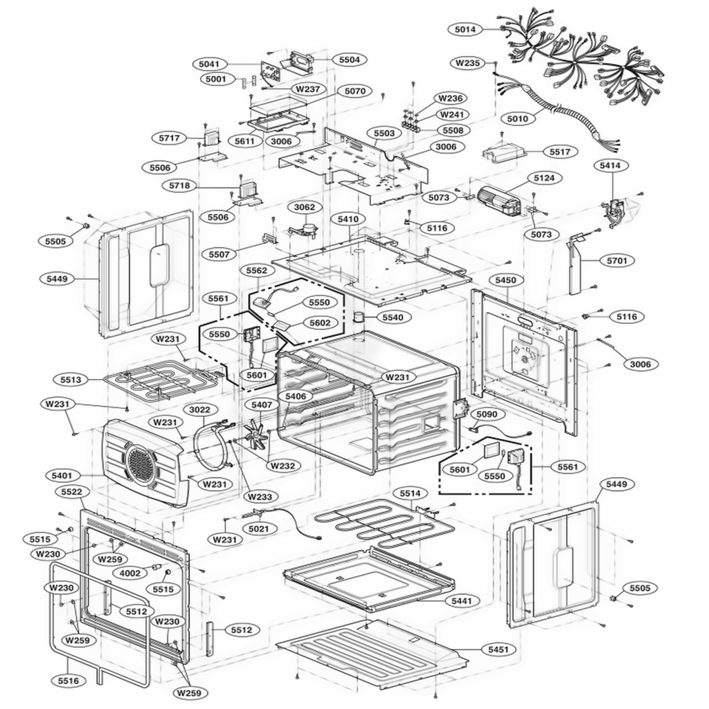 Upper Cavity Parts Diagram and Parts List for LWD3081ST ASTLLCA LG Range