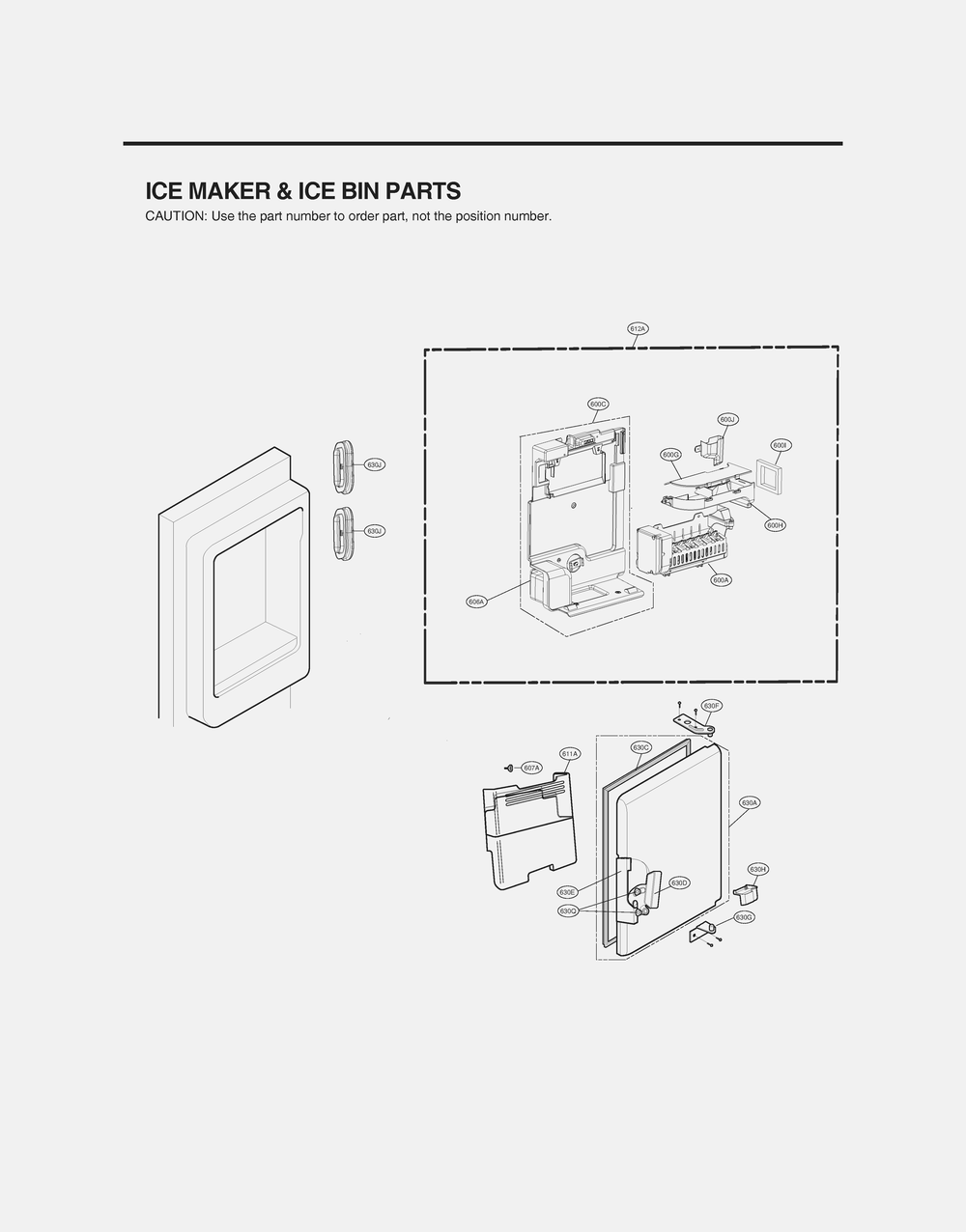Ice Maker And Ice Bin Parts Diagram and Parts List for GR-L318LSJM ASTCNA3 LG Refrigerator