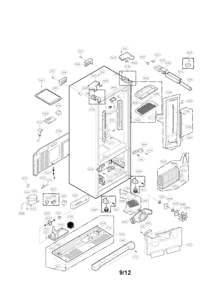 Case Parts Diagram and Parts List for LFX21975ST 01 LG Refrigerator