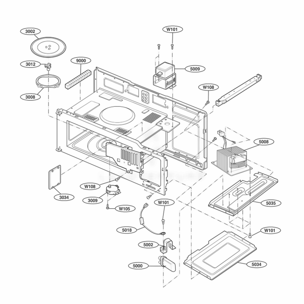 Interior Parts 1 Diagram and Parts List for MH6141XKQ AW2EWRP LG Wall Oven