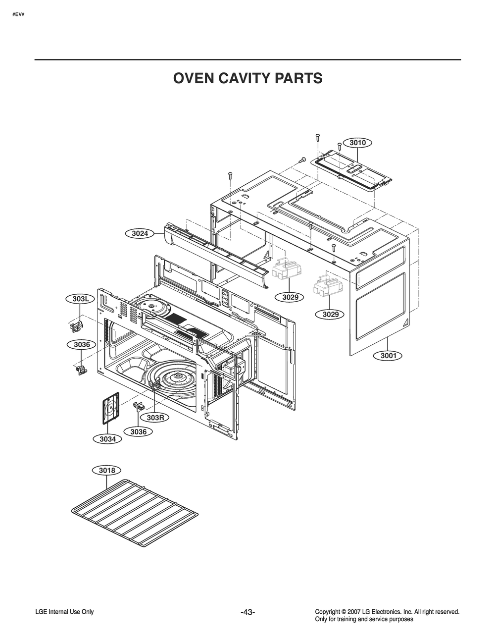 Oven Cavity Parts Diagram and Parts List for MV2294BSHL CB1ELGA LG Microwave