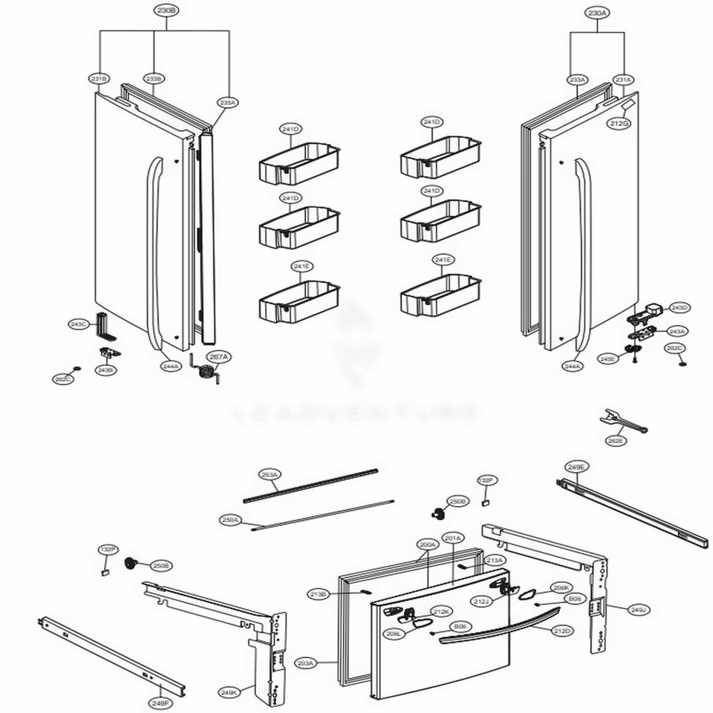 Door Parts Diagram and Parts List for LFC28768SB AWBCNA0 LG Refrigerator
