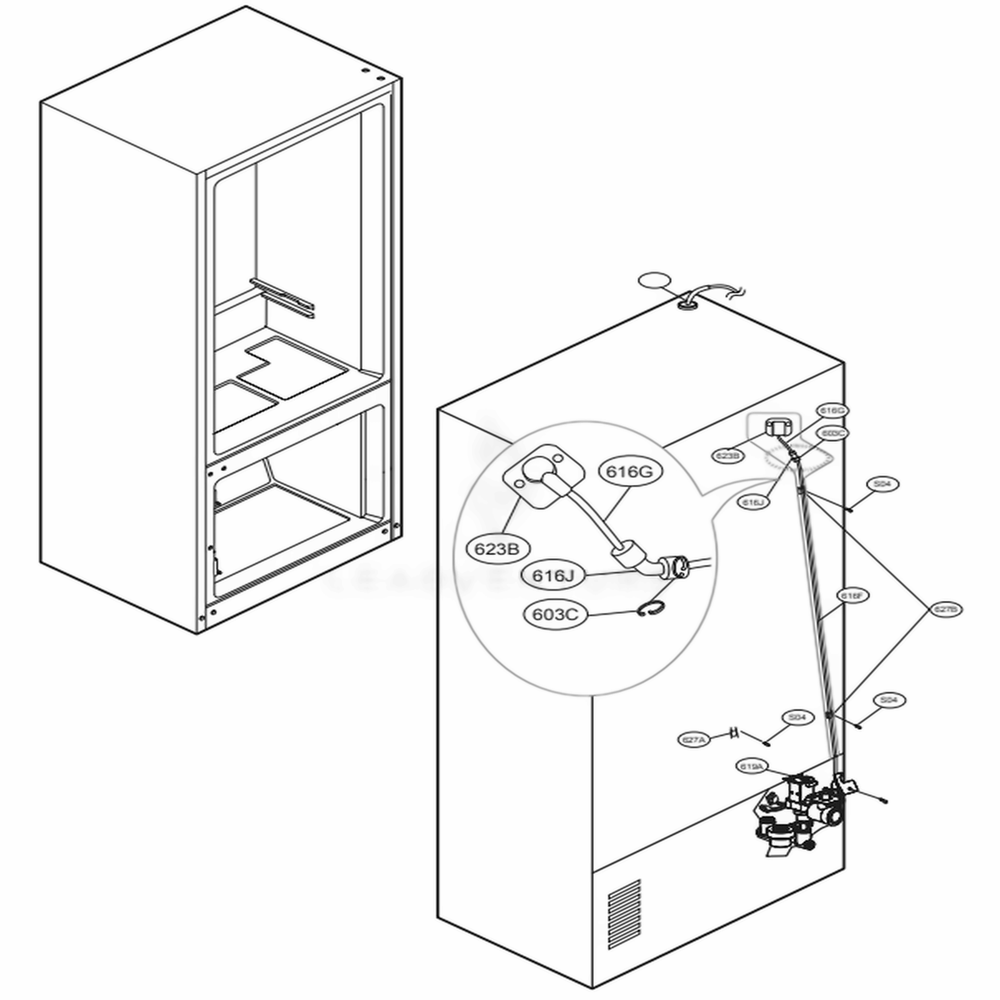 Valve And Water Tube Parts Diagram and Parts List for LMXS30776S ASTCNA2 LG Refrigerator