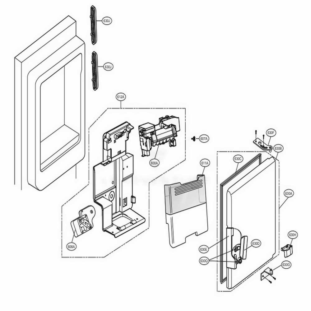 Ice Maker Parts Diagram and Parts List for 70329 AWBCSE0 LG Refrigerator