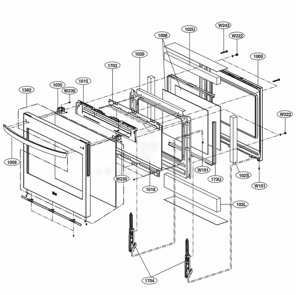 Door Parts Diagram and Parts List for LSE4617ST ASTLLGA LG Range