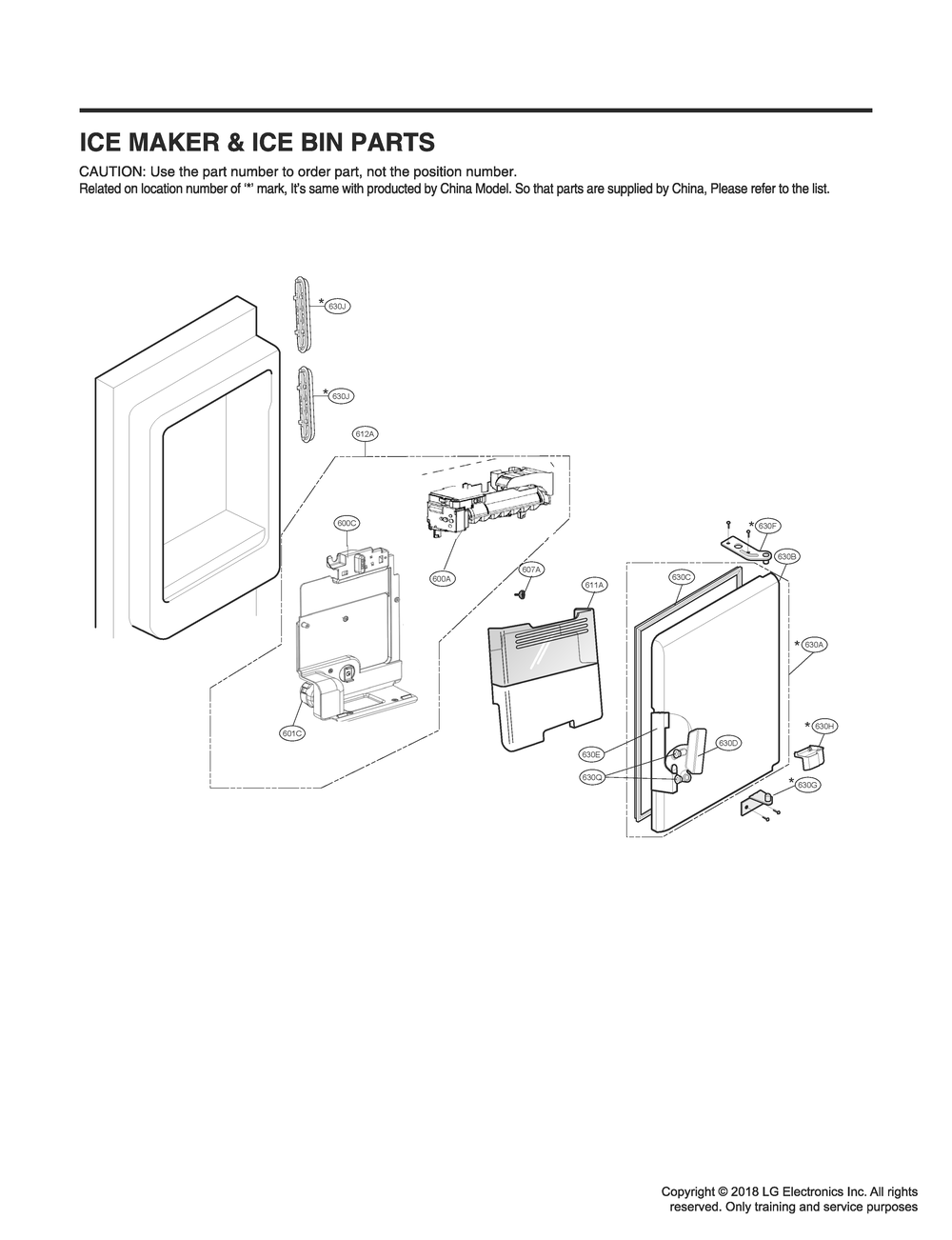 Ice Maker And Ice Bin Parts Diagram and Parts List for GR-J288NSXM ASTCNA0 LG Refrigerator