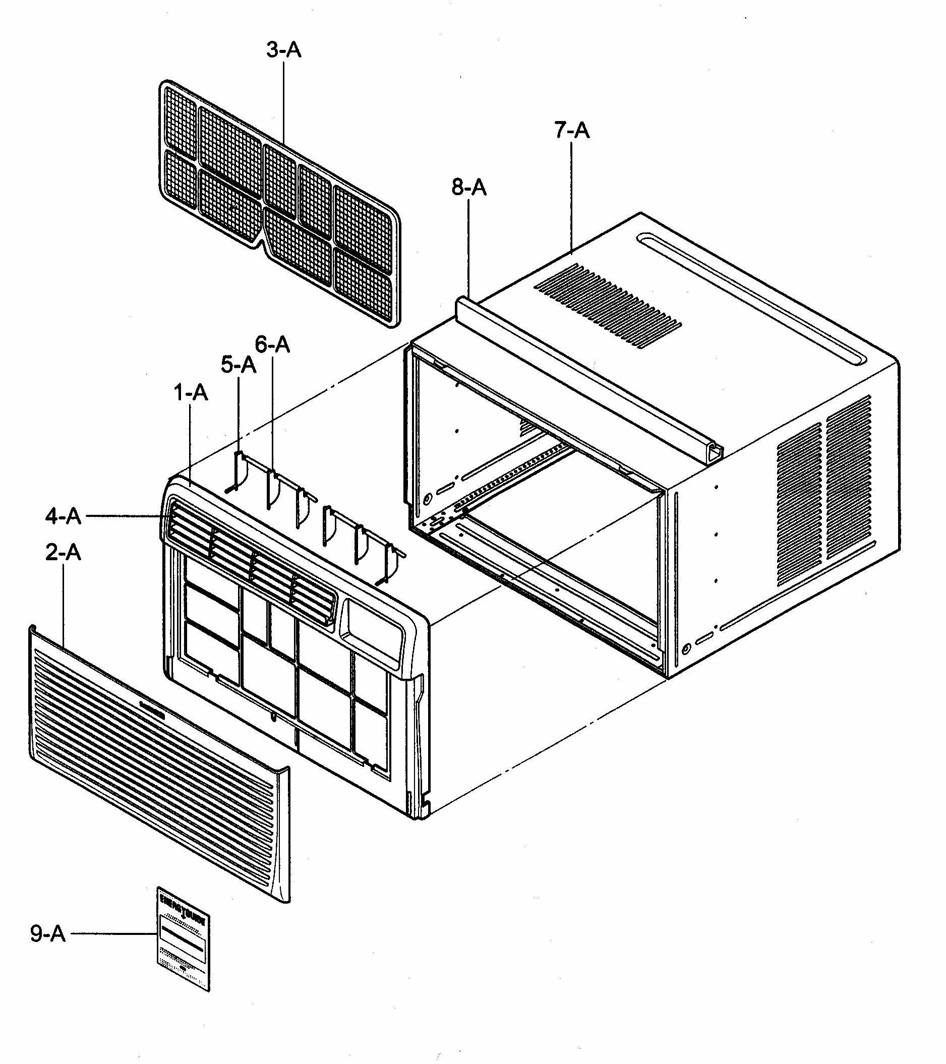 Cabinet/front Grille Assy Diagram and Parts List for 58074122400  Kenmore Air Conditioner