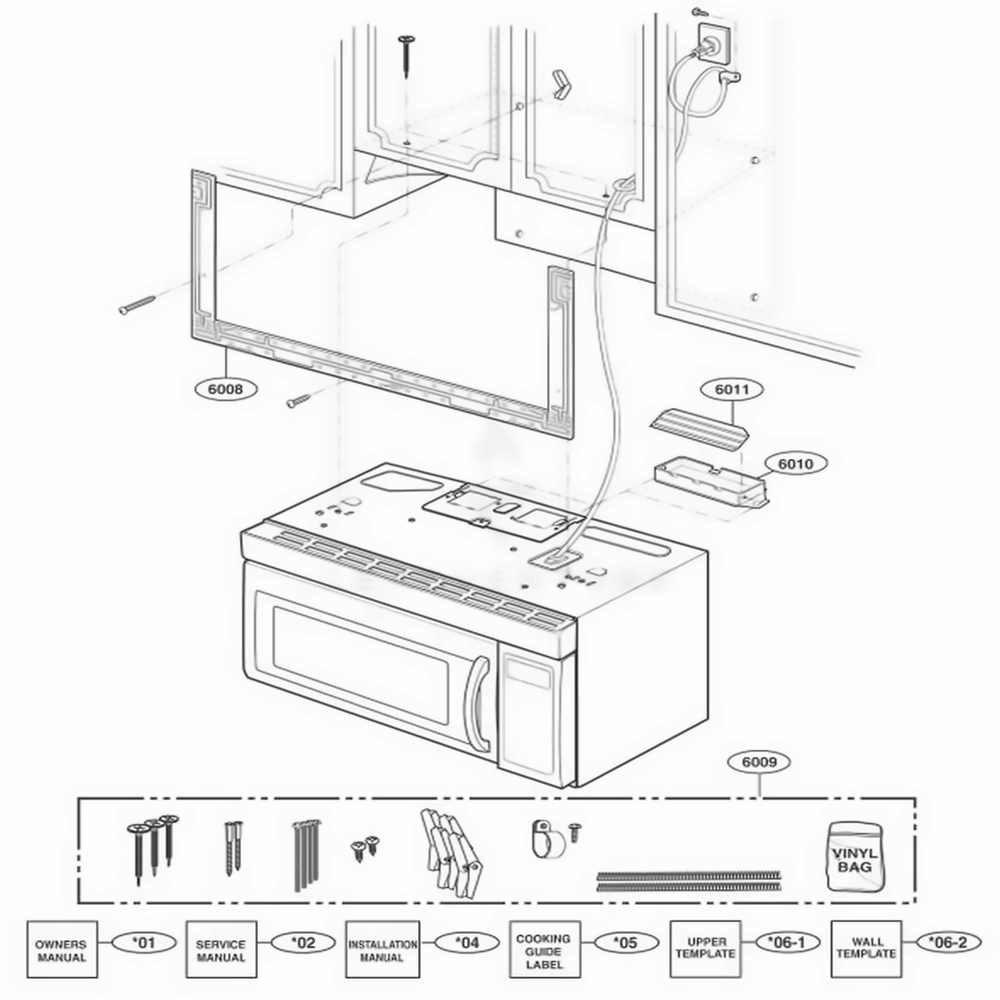 Installation Parts Diagram and Parts List for 80609 ABKESEA LG Range