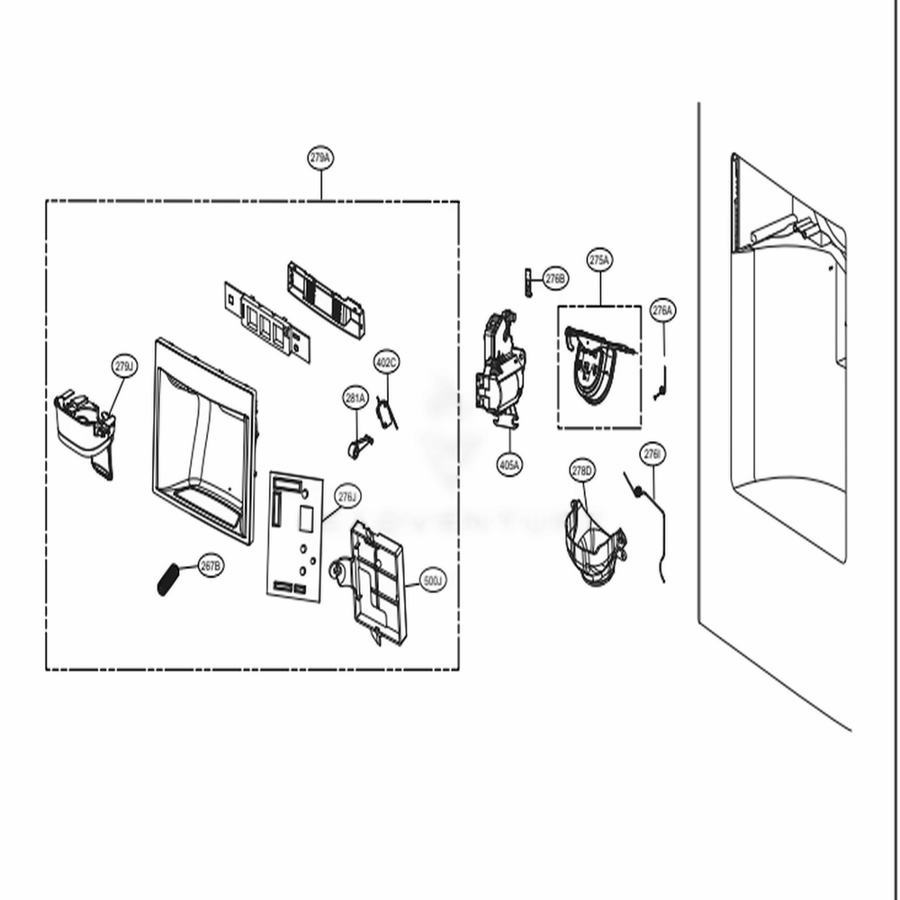 Dispenser Parts Diagram and Parts List for 75043 ASTCSE0 LG Refrigerator