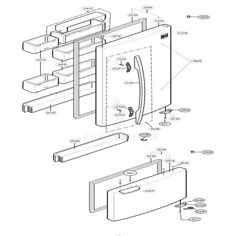Door Parts Diagram and Parts List for 65012 ASWCSEF LG Refrigerator