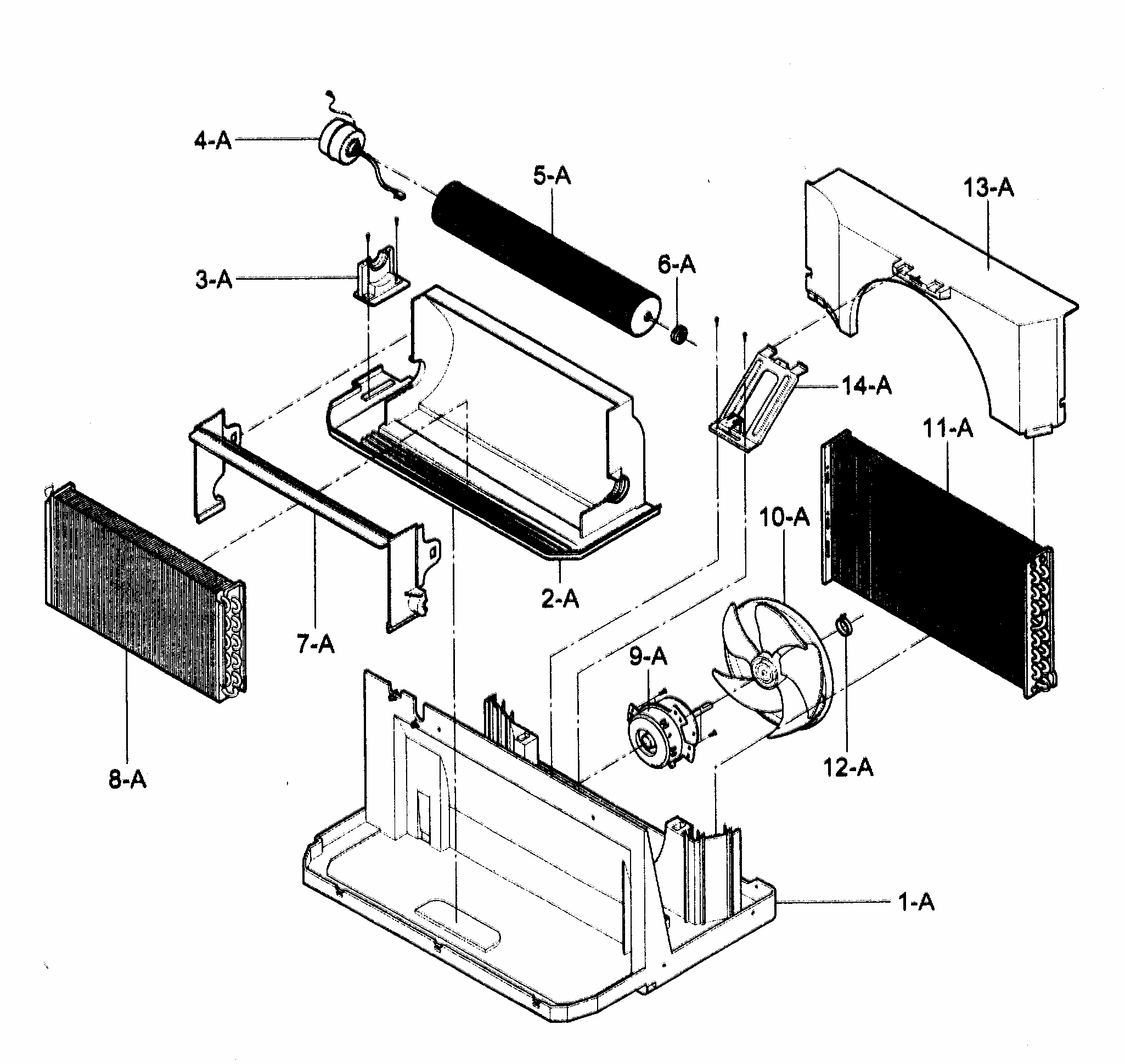 Air Handling/cycle Parts Diagram and Parts List for 58075062500  Kenmore Air Conditioner