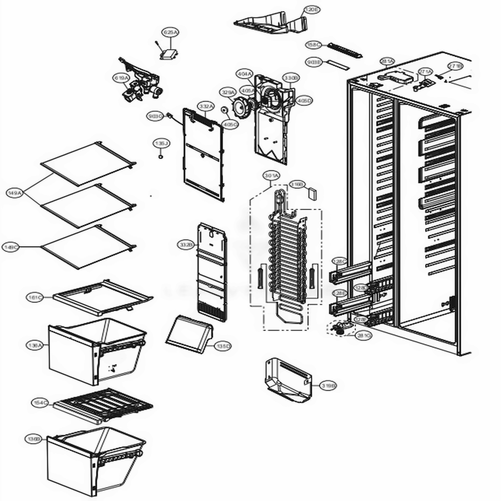 Freezer Compartment Diagram and Parts List for LSXC22436S ASTCNA0 LG Refrigerator