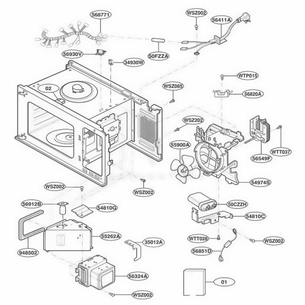 Interior Parts Diagram and Parts List for JE1860CB ABSEGEU LG Range