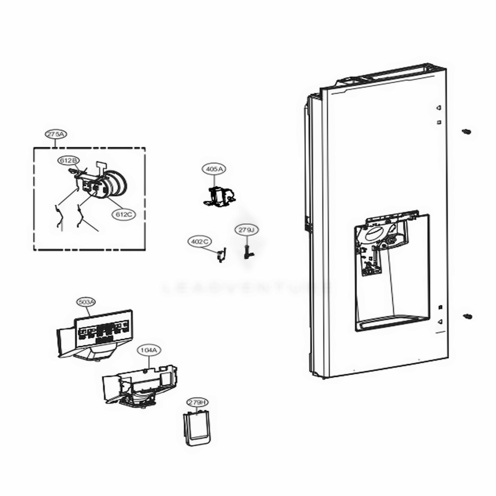 Dispenser Parts Diagram and Parts List for LFXS28566S ASTCNA0 LG Refrigerator