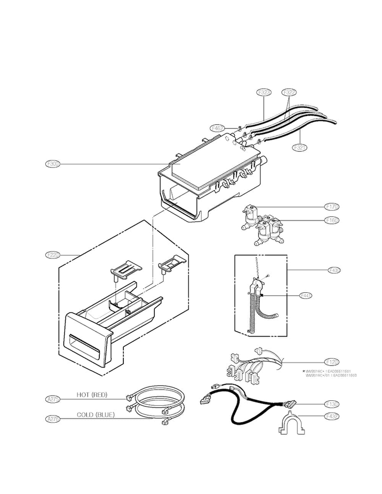 Dispenser Assembly Parts Diagram and Parts List for WM2016CW 01 LG Washer