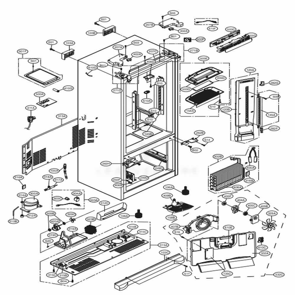 Case Parts Diagram and Parts List for 71603 ASTCSE3 LG Refrigerator
