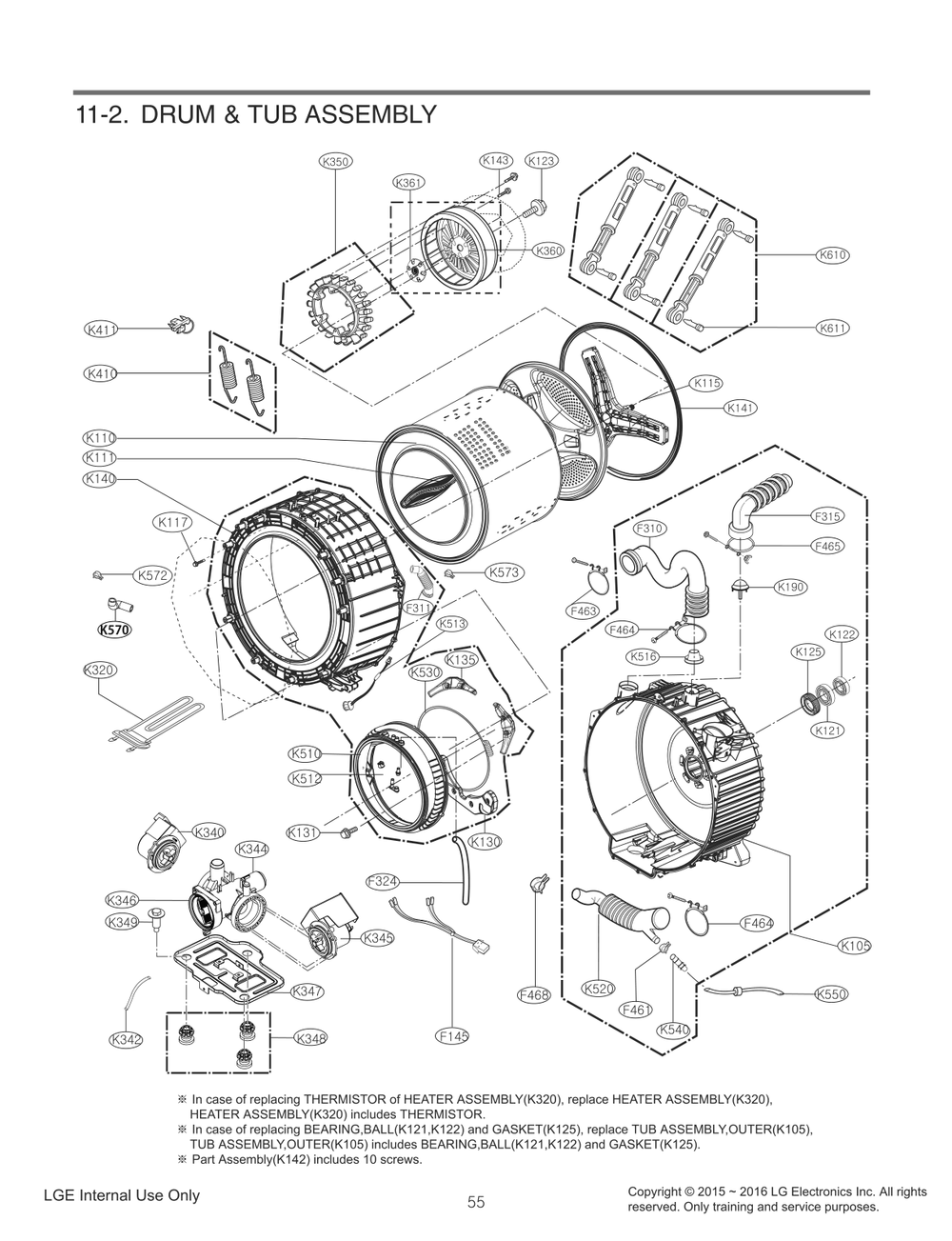 Drum And Tub Assembly Diagram and Parts List for FH3C8CDYK3 ABWEEUS LG Washer